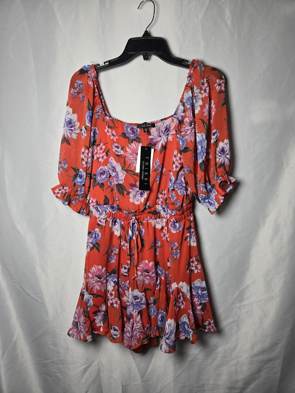 Trixxi Red Floral Romper with Purple Blooms